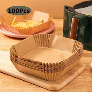 100PCS Air Fryer Special Paper Tray Disposable Paper Lined with Oven Paper for Baking and Cooking