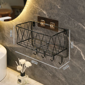 Ins Bathroom Punch Free Storage Rack With Hooks Kitchen Toilet Wall-Mounted Household Rack Rak Penyimpanan Fifty Seven 57 厕所墙面置物架