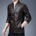 Fuguiniao Men's Leather Jacket Stand Collar Motorcycle Leather Casual Jackets Fashion Male Coat. 