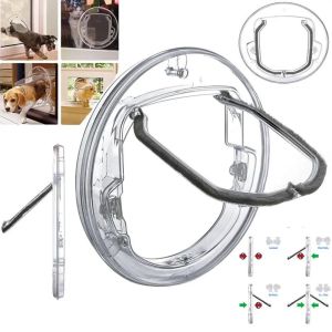 SWEET ELVES ปิดเสียงเปิด ประตูบานพับสำหรับสุนัขและแมว กลมกลมๆ ล็อค4ทิศทาง ประตูภายในแมว อุปกรณ์สัตว์เลี้ยงขนาดเล็ก การรักษาความปลอดภัยความปลอดภัย ประตูหน้าต่างสุนัขสัตว์เลี้ยง ประตูกระจกบานเลื่อน
