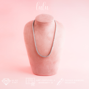 Lulu Moissanite Jewelry Jane Classic Round Tennis Necklace 01/03CT Lapis Emas 18K Sertifikat GRA