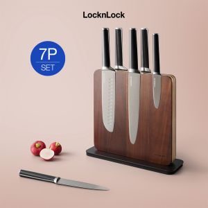 Bộ dao 7 món cao cấp LocknLock thép không gỉ khối đỡ nam châm gỗ – CKK804 – Hàng chính hãng