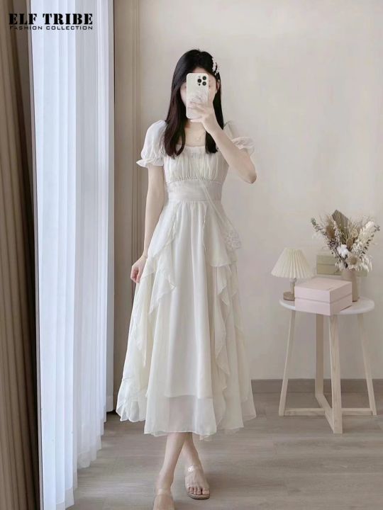 dusty pink quinceanera dresses Women Fairy Dress Tiered Tulle Skirt Ruffle Elastic Waist Midi Skirt T –  DAZCOS main image 1