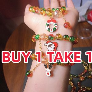BUY 1 TAKE 1 Christmas Bracelets Glass Bead Bracelet Christmas Accessories Elastic Bracelet Christmas Gift Bracelet Best Friend Bracelet Couple Bracelets