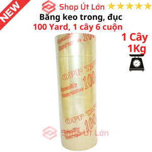 Băng Keo trong đục 100yard nặng 1kg rộng 4.7cm lõi giấy 5mm. Mua từ 6 cây được kèm dao cắt băng keo.