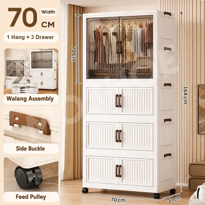 MOSHOE Folding Wardrobe Cabinet Drawer High Capacity Durabox with Big Wheels for Clothes Baby Toys & Home Storage