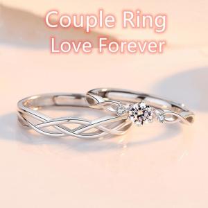 2Pcs Adjustable Silver Couple Ring Fashion Women Finger Ring  Wedding Rings Love Gift Ring Promise Engagement Rings Christmas gift