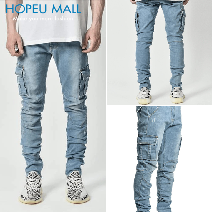Men Denim Trousers Skinny Ripped Jeans Pants Stretch Jeans