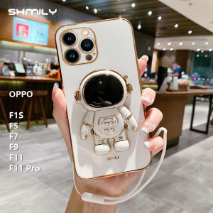 Cho OPPO F1S F5 F7 F9 F11 F11 Pro Phong Cách Cá Tính Mát Mẻ Phi Hành Gia Ốp điện thoại có giá đỡ Trường Hợp Silicon mềm chống sốc Mạ Điện Điện Thoại Di Động Bìa + Dây đeo tay