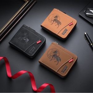 QNQN กระเป๋าสตางค์ผู้ชายสไตล์ใหม่ PU Ziplock ยุโรปและอเมริกาสไตล์วินเทจ Ziplock กระเป๋าบัตรแฟชั่น เปลี่ยนกระเป๋าเงิน กระเป๋าสตางค์ยาวและสั้น