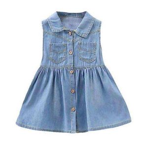 JOYFULBABY Kids Dress Anak Perempuan Popomi Denim