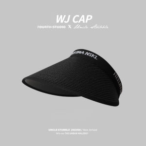 【WJ】Double layer black rubber sunscreen hat Straw Hat Summer  Sunscreen womens empty top hat UV resistant hat with large eaves