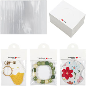 WH 100Pcs Jewelry Packaging for Small Business Handmade with Love Jewelry Display Cards with Clear Bags for Selling Small Craft Packaging Set for Bracelets Key Chains Earring