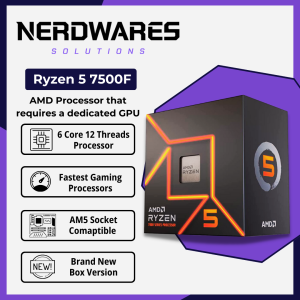 NerdWares Solutions AMD Ryzen 5 7500F 6 Cores 12 Threads Gaming Desktop Processor Support AM5 CPU Socket