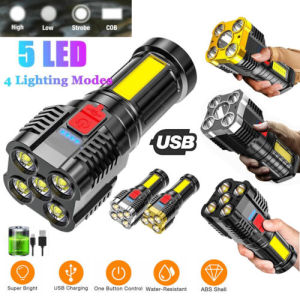 2022 5/7 /9 LED Flashlight Mini Portable Lamp With Built-in 1200Ma 18650 Battery USB Rechargeable COB Ultra Bright torch Strong Light Multi-Functional Spotlight For Climbing/Hunting/Patrol /Walking/Cycling/Camping/Night Fishing/Valley