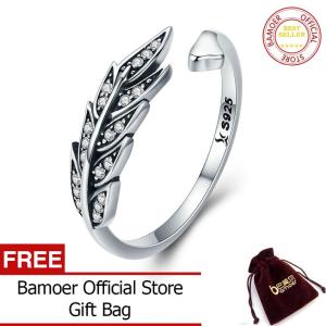 BAMOER Free Shpping Hot Sale Authentic 925 Sterling Silver Feather Wings Adjustable Finger Ring for Women Sterling Silver Jewelry Gift SCR313