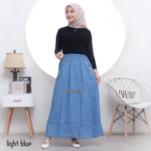 AFAREEN - Rok Jeans Panjang Span Wanita Jumbo Jeans Skrit Panjang Line A Wanita Muslim Rok Dewasa