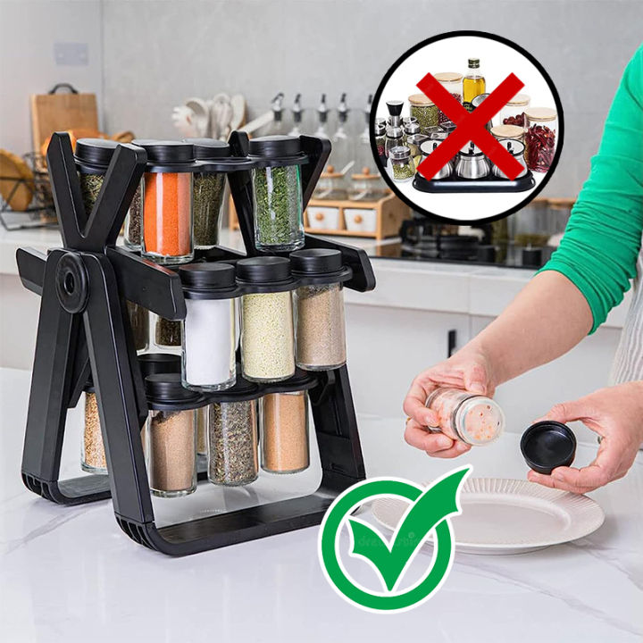 Rotating Spice Rack Organizer with 18 Glass Spice Jars Revolving