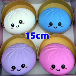 BESTWEST With Steamer Jumbo Dumpling Squishy Realistic Bun 15cm Squishy Big Bun Boys Girls Pinch Sensory Fidget Ball Kids Adults