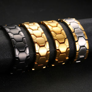 Rcai Domineering Titanium Steel Men Gold Health Magnet Anti-radiation Bracelet Fashion Jewelry
