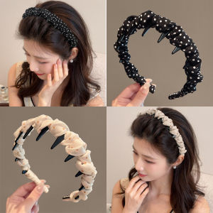 ห่วงผมฟันลายจุดย้อนยุคผู้หญิงทรงผมปุยผ้าคาดผมที่ใช้ได้ทุกวันคาดศีรษะ