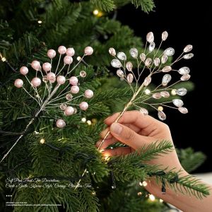 ECOCOKU Glitter Pearl Crystal Christmas Pick Realistic Handmade Gem Star Xmas Tree Branch Flower Arrangement Bead String Vine Artificial Christmas Sprig Christmas Tree Decor