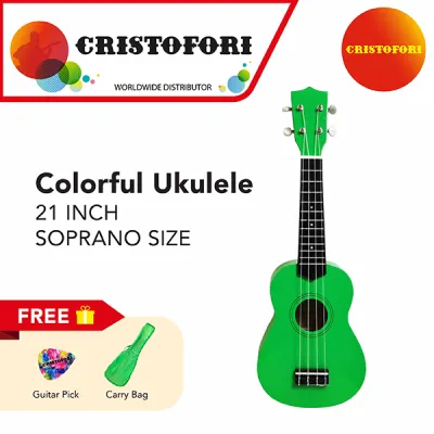 Colorful Ukulele (Color: Green) (Size: Soprano 21 inch) With Matching Color Carry Bag