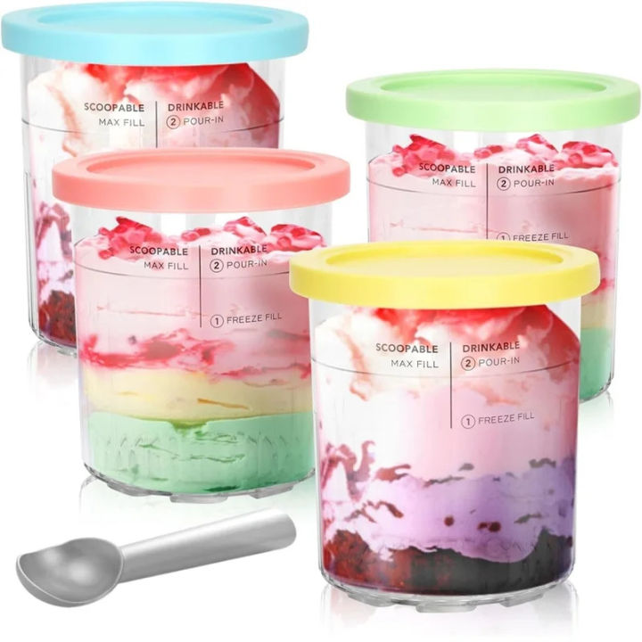 4 Pack Creami Deluxe Pints & Deksels, 24oz Familie Maat XL Cups voor Ninja Creami 11-in-1 NC501 NC500 Serie Deluxe IJsmachine