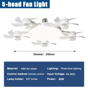 Ceiling UAV Light Fan With Remote Ceiling Fan With Lights And Remote 2 In 1 Led Ceiling Fan Foldable 3/4 Head Ceiling Fan Modern E27 Socket Foldable Fan Ceiling Fan Light With Remote For Kitchen Warehouse Bedroom Restaurant