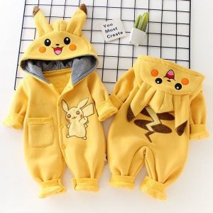 Cartoon Pokemon Pikachu Baby Pyjamsa Newborn Winter Long-sleeved Clothing Kids Rompers Babies Toddlers Clothes Costume Onesie