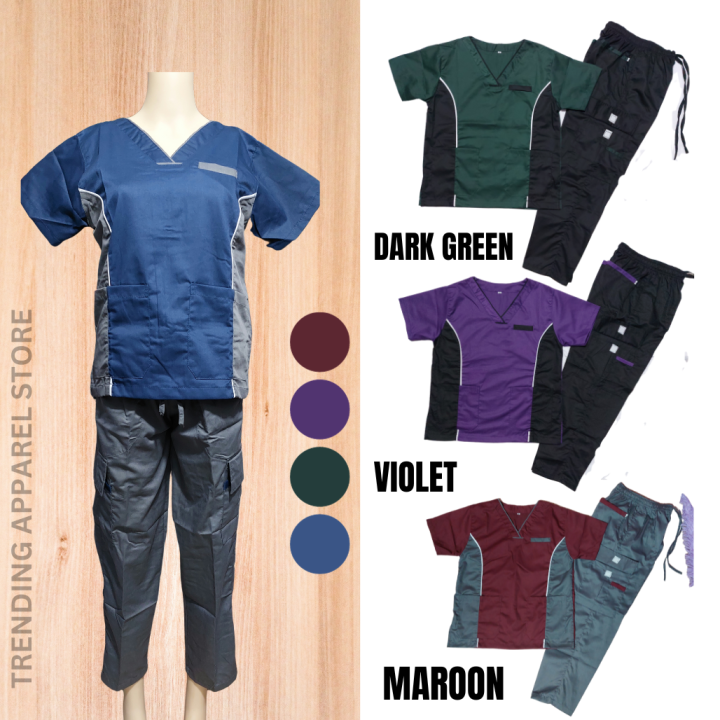 Scrub Suit Sets Vneck Cargo Pants Unisex Scrubs Lhacos Cotton (Blue