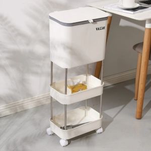 Thùng rác 3 tầng VALUE- Thùng đựng rác kết hợp khay để đồ chân bánh xe xoay 360 độ di chuyển dễ dàng.