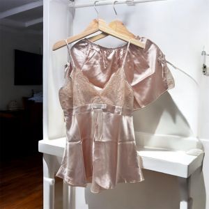 ชุดนอนสายเดี่ยว+กางเกงขาสั้น ชุดนอนผ้าซาติน คุณภาพดี สวมใส่สบาย สินค้าพร้อมส่ง (รหัส 6452)