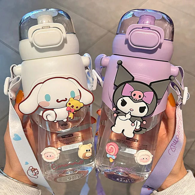 600ML Sanrio Cinnamoroll Plastic Sippy Cup Anime Kuromi Melody Cartoon ...