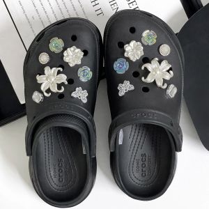 14Pcs Crocs Jibbitz Charms French Pearl White Flower Shoe Flower Iridescent Glass Rose Butterfly Shoe Buckle Decoration for Crocs