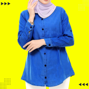 [Ready Stock] Denim Long Sleeve Full Button Baju Muslima Harga Murah