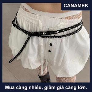【CANAMEK】 Y2k Punk đinh tán da đôi mỏng vành đai phụ nữ người đàn ông PU đen trắng eo Dây đeo hợp thời trang dây thắt lưng jeans váy trang trí