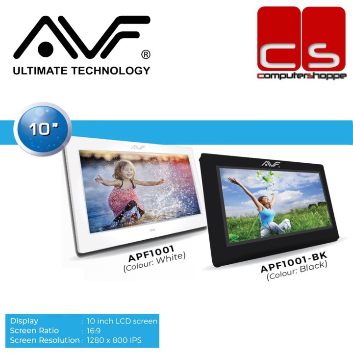 AVF APF1001 10'' 1024 x 600 Digital Photo Frame Black/White Lazada