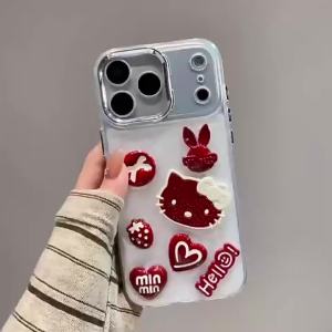 Ốp điện thoại hình trái tim dâu tây 3D dễ thương cho Apple 17 Pro Max IP16 ốp cứng lỗ lớn cho iPhone 15 14 13 12 11 pro max plus