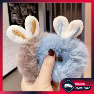 Gratis Ongkir - Scrunchie Bulu Kelinci / Ikat Rambut Karet Bulu / Ikat Rambut Wanita Kekinian
