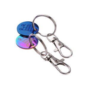 LYM Portable Carts Token Keyring Solver Chip Key Chain 23MM One Euros Europe Metal Shopping Trolley Coin Holder Keychain