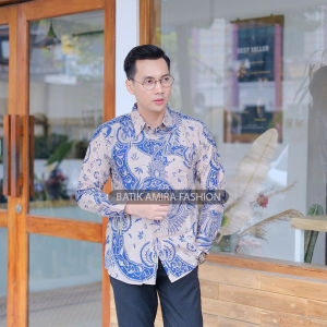 PANCASONA KEMEJA BATIK PRIA LENGAN PANJANG SLIMFIT KATUN PRINTING HEM BATIK AMIRA SERAGAM KEMEJA BATIK PRIA LENGAN PANJANG SLIMFIT FULL FURING
