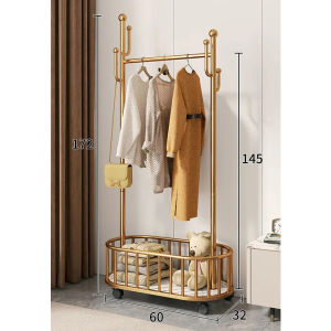 Movable Clothes Rack Bag Hanger with Wheels Drying Coat Hanging Bar Pole Storage Organizer Stand Laundry Basket Box