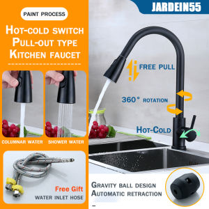 JARD 2 in 1 Water Tap For Sink 304 Stainless Steel Pull-out Faucet Hot and Cold Water Tap  2 Way Shower Style/Bubbler Style Kitchen Faucet Tap 360° Swivel Spout Faucet Tap