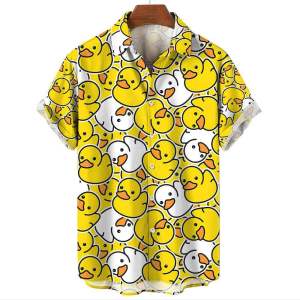Casual Mens Shirts Fun Little Yellow Duck Printed Shirt  Daily Oversized Short Sleeve Shirts Hawaiian Clothing