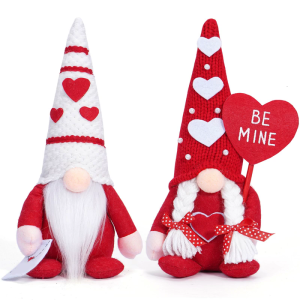 Romantics Heart Hat Gnomes Plush Dolls Stuffed Dwarf Figurine Valentines Day Gift for Couples Bedroom or Desk Decoration