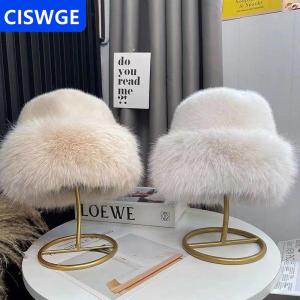 [COD] CISWGE AUTOPARTS Fluffy Faux Fur Xô Hat Cho Phụ Nữ Sang Trọng Sang Trọng Ngư Dân Hat Mùa Đông Ấm Áp Hat Dày Lạnh Ngày Tuyết Panama Cap