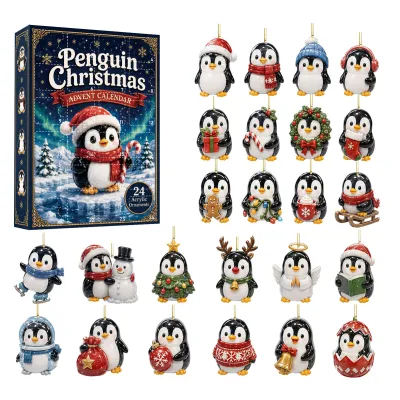 Edena Christmas Advent Calendar Holiday Countdown Toy Antarctic Penguin Advent Calendar 24-day Winter Countdown Box with Cute Explorer Penguin Ornaments 2d Acrylic Hanging Decorations – Perfect for Asia