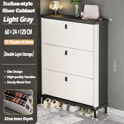 Shoe Cabinet Wood Flip Shoe Cabinet Shoe Rack Shoe Organizer Family Can Accommodate 32 Pairs Of Shoes Storage Living Room/Apartment/Bedroom Entrance Tipping Bucket Narrow Shoe Cabinet