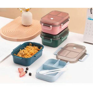 Tempat Makan Set 2 Tingkat 3 Sekat Anti Tumpah / Lunch Box Susun Free Sendok Garpu Portable / Kotak Bento Tingkat Set BPA